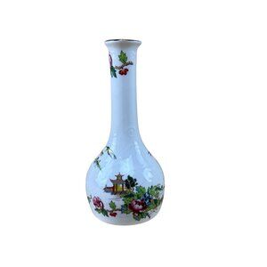 Vintage Pagoda Crown Staffordshire Fine Bone China Floral Asian Vase 7.5"